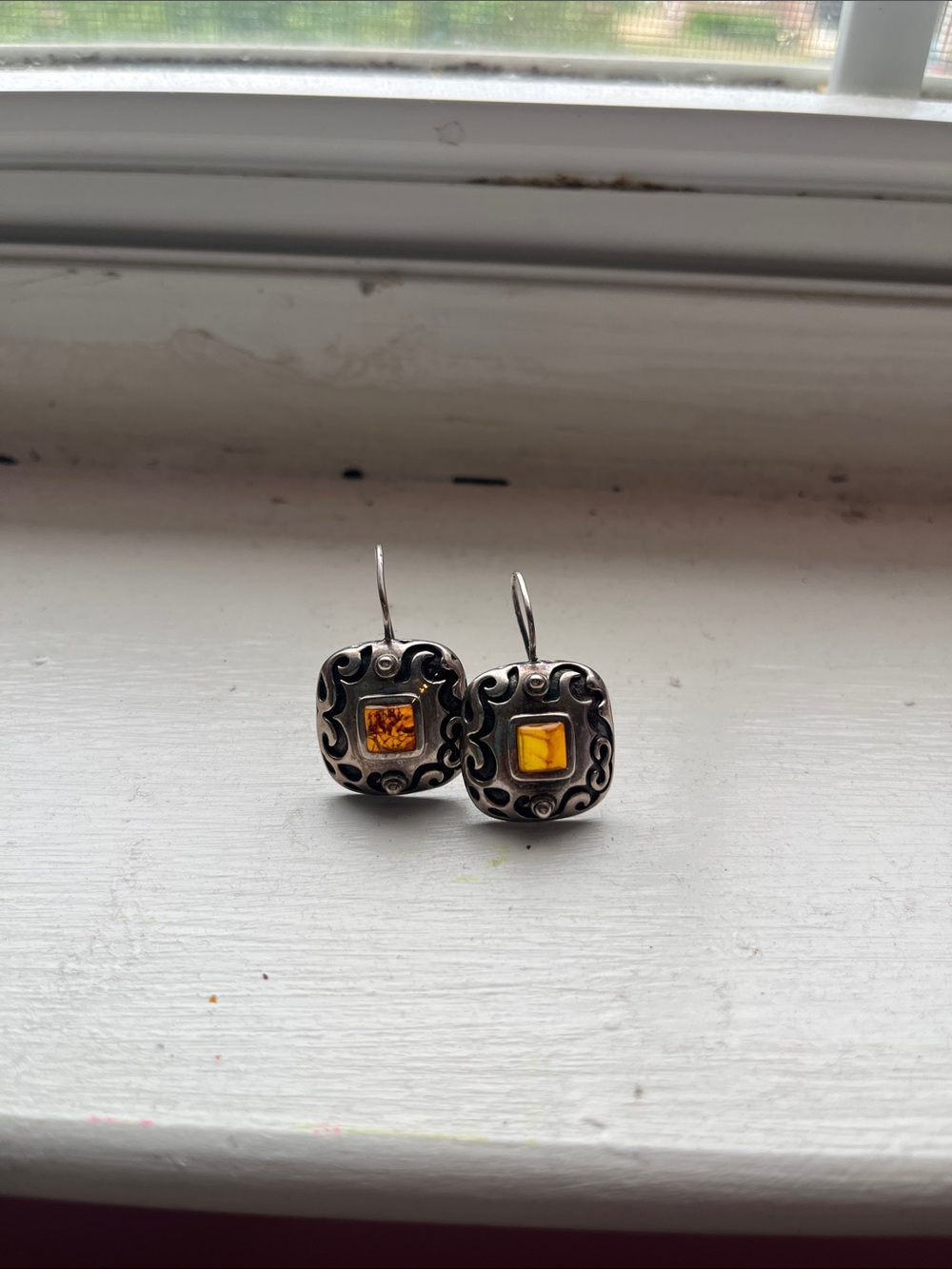 Silpada Sterling Silver Earrings with Golden Amber Stones
